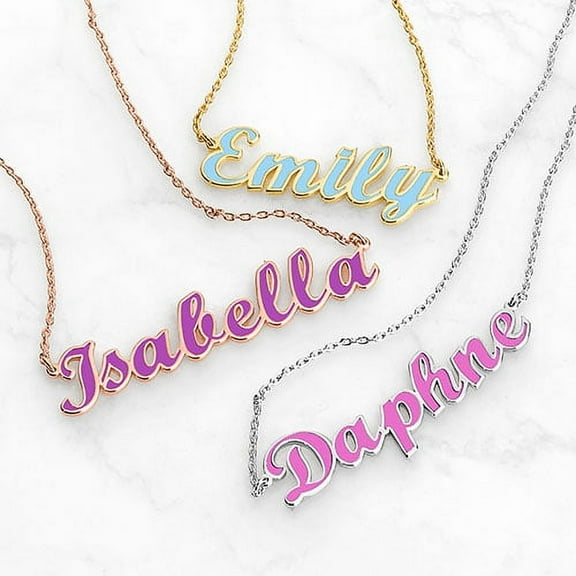 Personalized Planet Women's Enamel Script Name Necklace