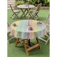 thumbnail image 4 of Outdoor Tablecloth with Umbrella Hole for Patio/Picnic/Party/Camping, Colorful Striped Waterproof Table Cloth Round Cover Washable, Farmhouse Vertical Striped Burlap Rustic (Dia 54"), 4 of 8