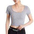 thumbnail image 3 of Kcolen Dress Blouses for Women Short Sleeve Solid Color Crewneck Plus Size Blouses Summer Women's Dressy Casual Plus Size Tunics To Wear Clothes,Light Gray, 3 of 6