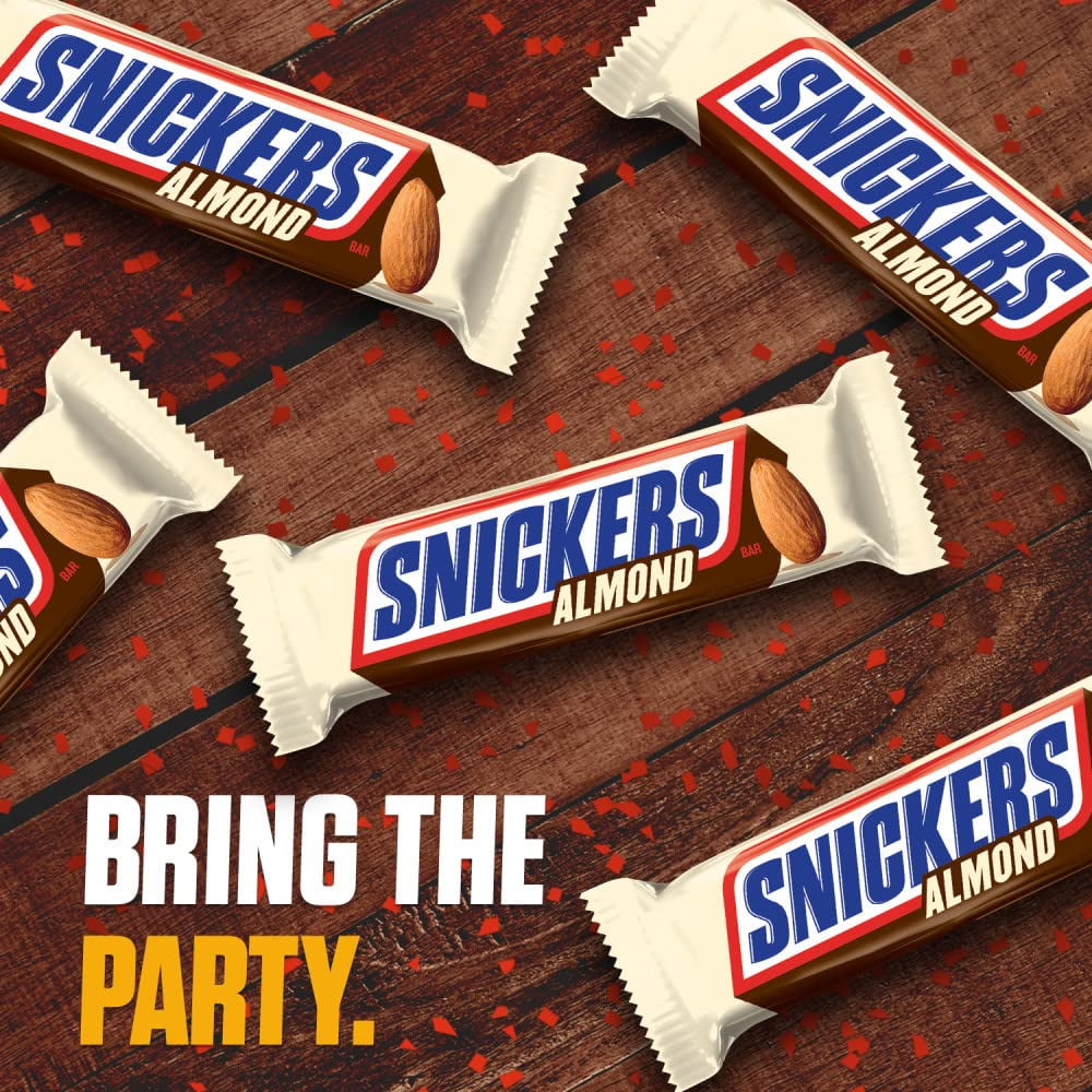 Snickers Candy Almond Milk Chocolate Bars Bulk Pack, 1.76 Oz Bars (Pack Of 24)