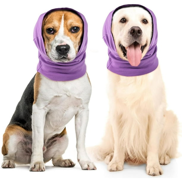2 Piezas Cubre Orejeras para Perros Muff Protección de Orejas para Mascotas Envoltura para la Cabeza con Solapa Cancelación de Ruido Cuello y Orejas de Perro Calentador de Invierno (Púrpura,