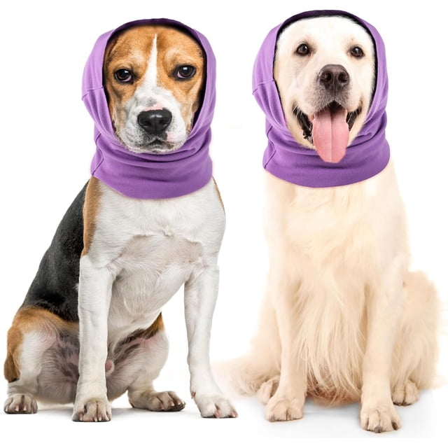 2 Piezas Cubre Orejeras para Perros Muff Protección de Orejas para Mascotas Envoltura para la Cabeza con Solapa Cancelación de Ruido Cuello y Orejas de Perro Calentador de Invierno (Púrpura,