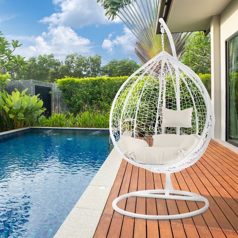 Walmart Outdoor Wicker Half Moon Swing Seat with Beige Cushion