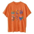 thumbnail image 6 of Tops for Women Trendy LEBONYARD Summer Tops for Women Clearance under $10,Women's Fashion Summer Round Neck Drop Sleeves Leisure Short Sleeve Flower Printing Tops Orange M, 6 of 7