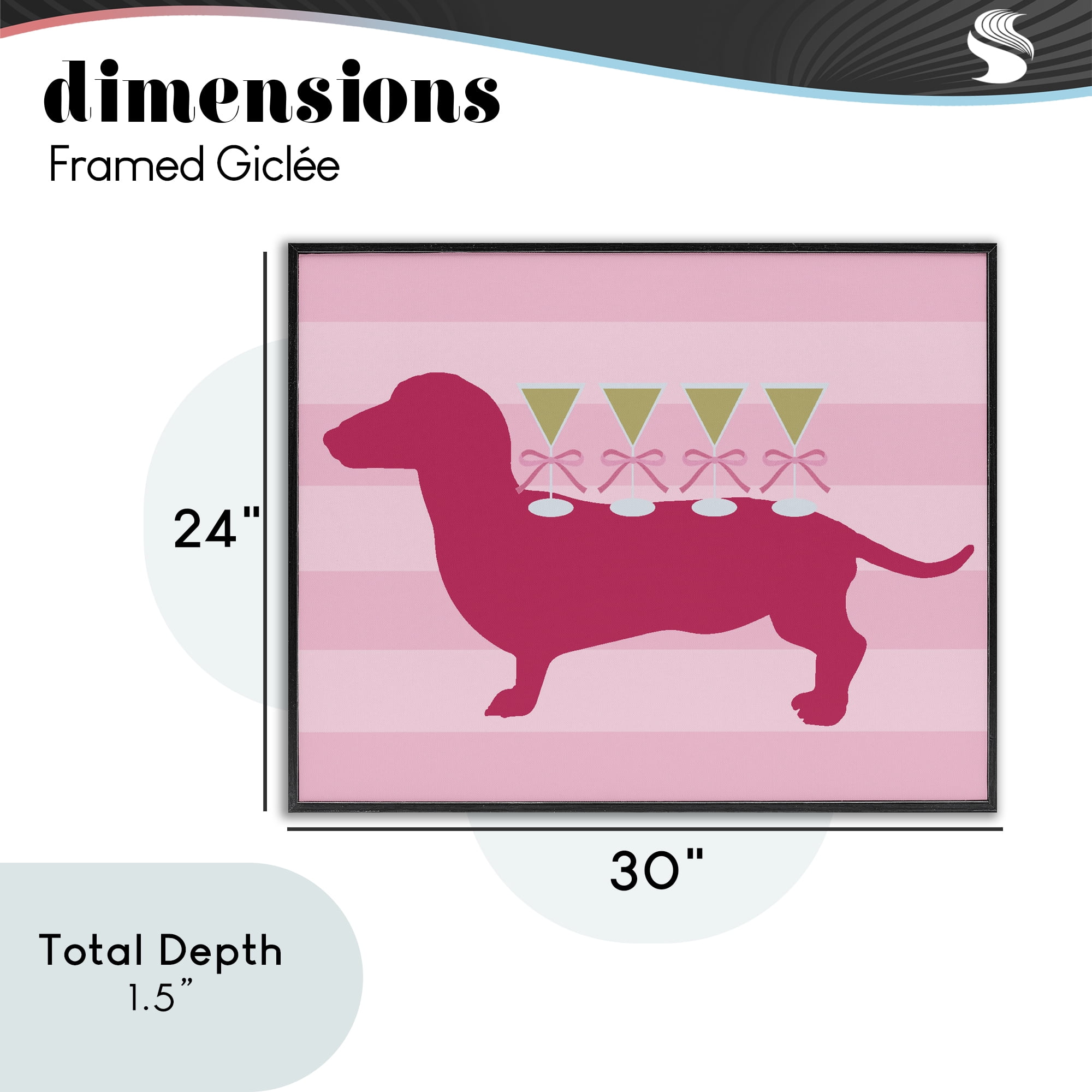 Stupell Industries Pink Dachshund With Martinis Black Framed Giclee Art, design by Lil' Rue