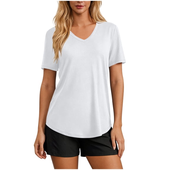 XPMWRP Soft Workout Tops for Women Short Sleeve V Neck Moisture Wicking UPF 50 Sun Protection Quick Dry Gym Shirts White L