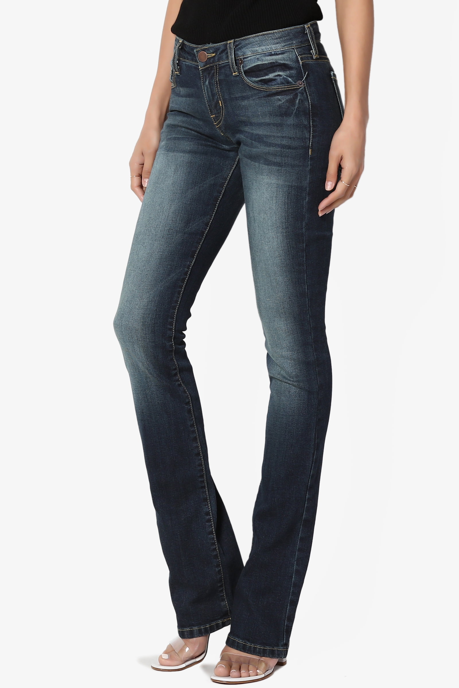 TheMogan Vintage Versatile Washed Stretch Denim Mid Rise Slim Boot Cut Jeans