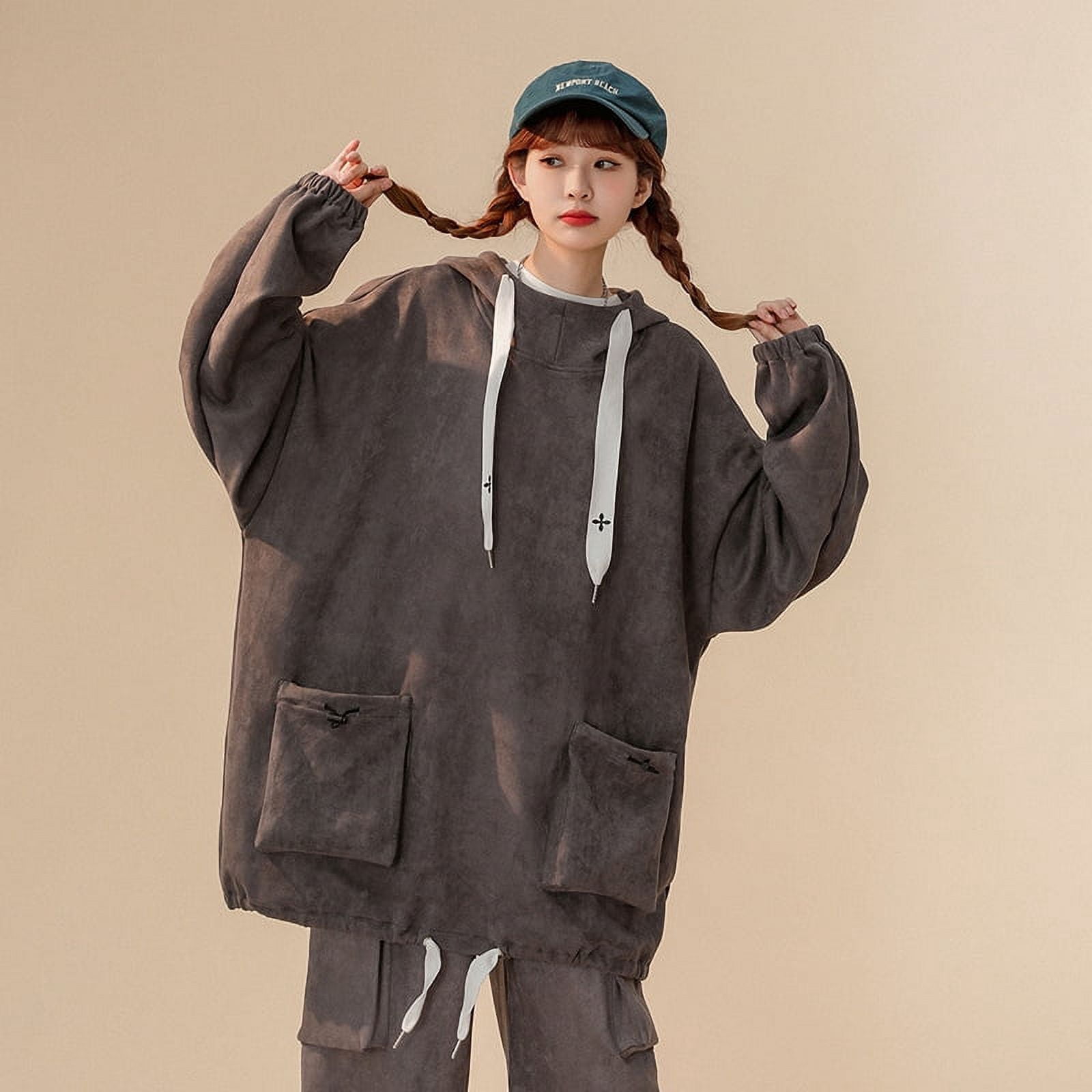 Suede Hooded Sweatshirt Suit For Women, Unisex Workwear Sweatshirt Suit For Men White M