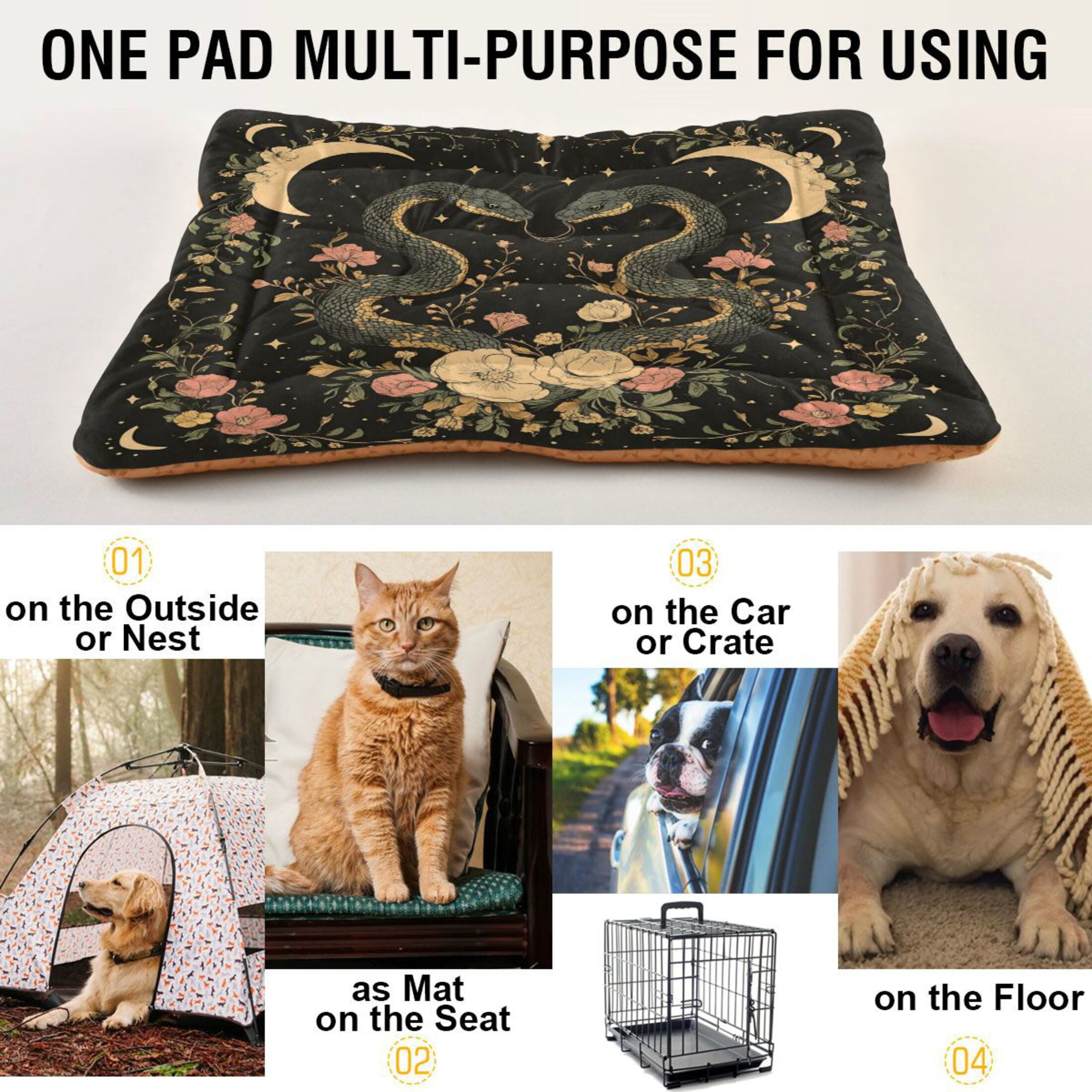 Qxltty Snakes Entwining Vines Ped Pad Wear-resistant and Hard to Bite Through Sleeping Pad for Small Medium Large Dogs Winter Pet Bed 36×24in
