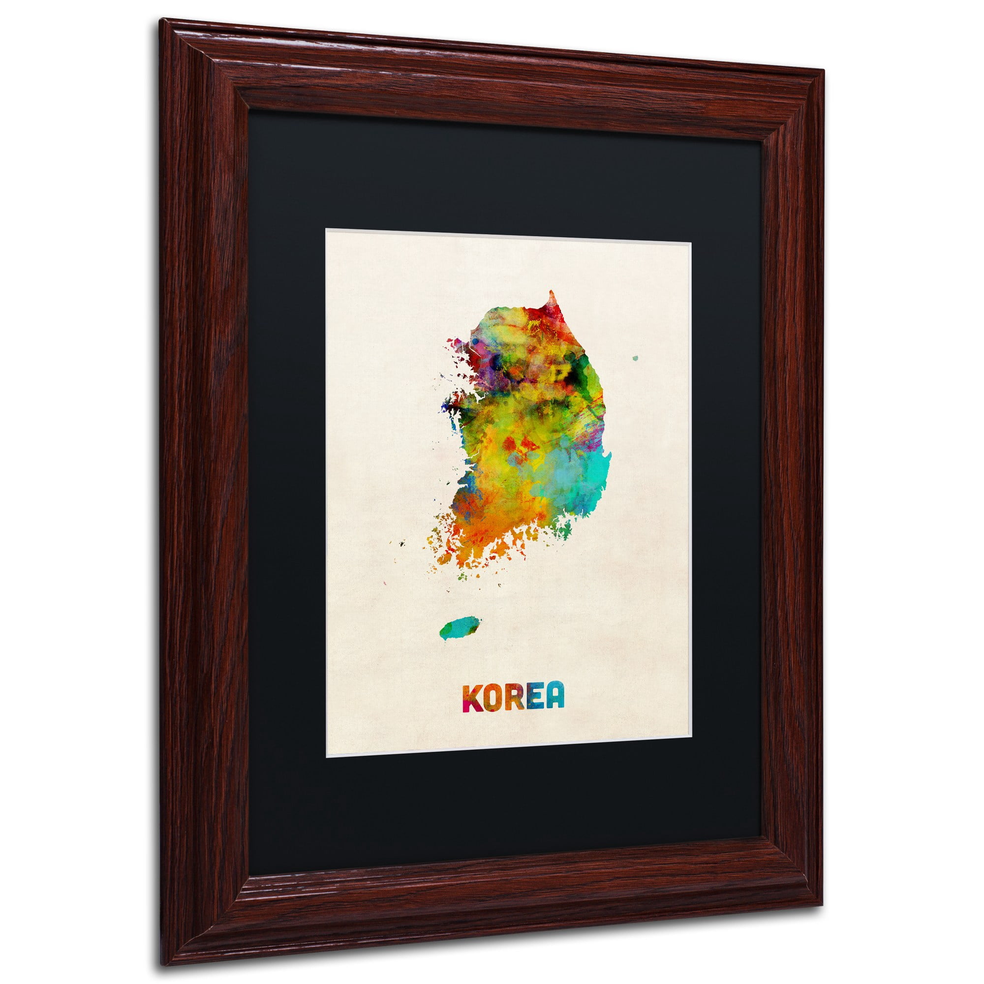 Trademark Fine Art "Korea Watercolor Map" Canvas Art by Michael Tompsett Black Matte, Wood Frame