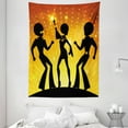 thumbnail image 1 of 70s Party Tapestry, Dancing People in Disco Night Club with Afro Hair Style Bokeh Backdrop, Wall Hanging for Bedroom Living Room Dorm Decor, 60W X 80L Inches, Orange Yellow Black, by Ambesonne, 1 of 2