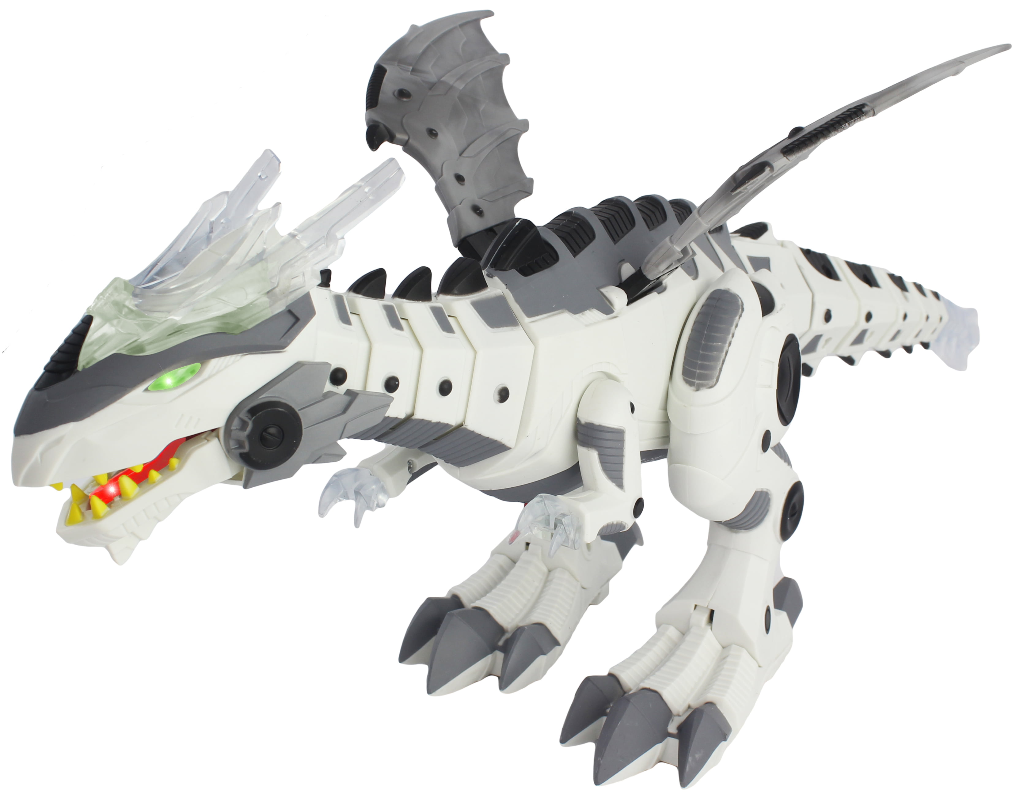 Walking Battery Operated Toy WHITE Dragon Dinosaur Wing Tail Movement 