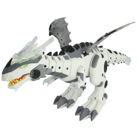 Battery Operated Walking Dinosaur Dragon Robot Robotic Dino with Head Movement, Tail Swinging Action, Wing Movement, Lights, Dinosaur Sounds and Jaw/ Mouth Opening Action/