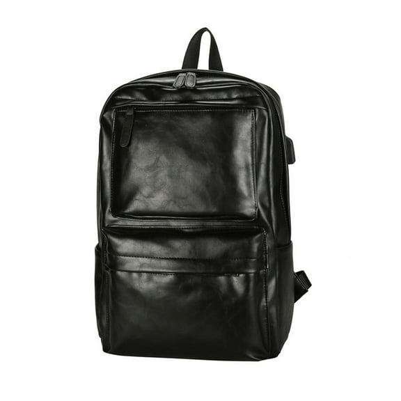 Mens Backpack, Business Backpack College School Bookbag PU Leather Travel Backpack-Black