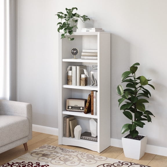 Bibliothèque CorLiving Quadra à 4 niveaux en bois d'ingénierie avec 3 étagères réglables, blanche