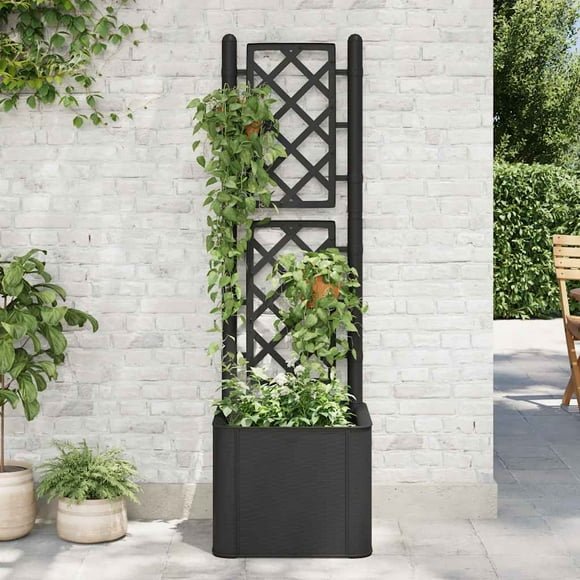 vidaXL Garden Raised Bed with Trellis, Self Watering with Water Level Indicator, Anthracite, PP