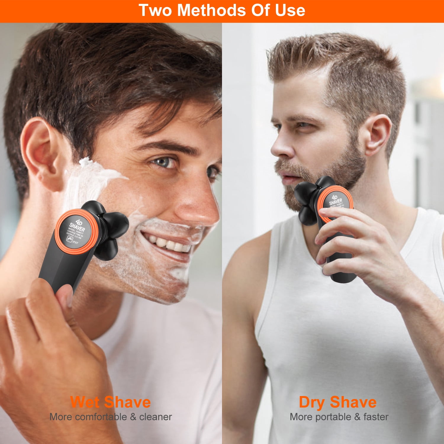 Moclever 4D Electric Shavers for Men, Rechargeable Beard Trimmer IPX7 Waterproof Wet Dry Rotary Shavers with 5 Floating Head, Black
