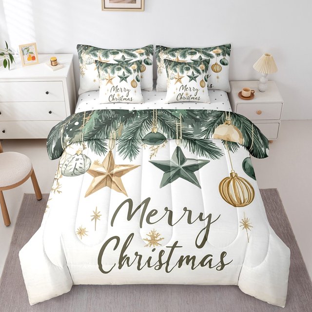 Merry Christmas 7 Pieces Full Comforter Set,Rustic Christmas Tree Bed in a Bag Comforter & Sheet Set All Season,Christmas Tree Stars Bedding Sets with Comforter,Sheets,Pillowcases & Shams