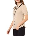 thumbnail image 4 of INSPIRE CHIC Women's Contrast Peter Pan Collar Shirt Puff Sleeve Button Up Tie Neck Blouse Light Pink S, 4 of 6
