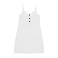 thumbnail image 5 of Women's Cotton Linen Solid Color Adjustable Strap V Neck Mini Dress Button Front Casual Sleeveless Summer Dress White XL(XL), 5 of 8