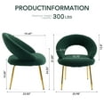 thumbnail image 3 of Modern Teddy Dining Chairs Set of 2, Comfort Accent Chairs with Curved Open Backrest and Metal Legs, Upholstered Dining Room Chair for Living Room, Bedroom, Kitchen, Green, 3 of 9