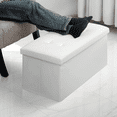 thumbnail image 4 of MoNiBloom 30" Folding Storage Ottoman Bench, PU Leather Collapsible Footrest Ottoman with Storage, for Living Room Bedroom Entryway, White, 4 of 8