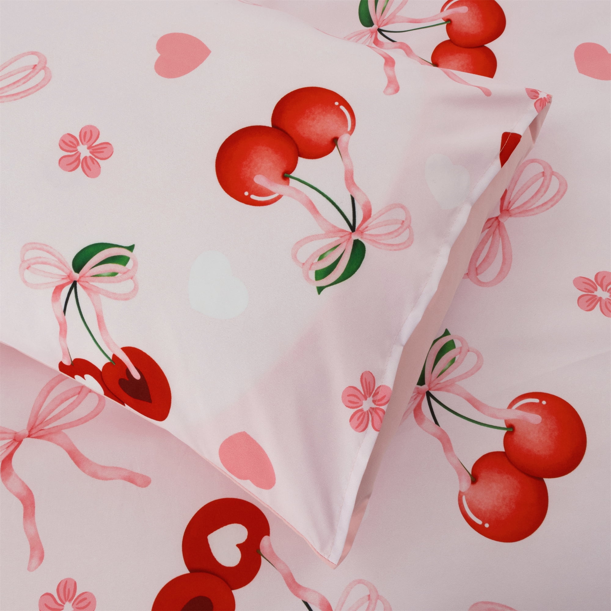 Btargot 6 Piece Bows Girls Twin Bedding Set Pink Cherry Love Hearts Flowers Girl Comforter Set
