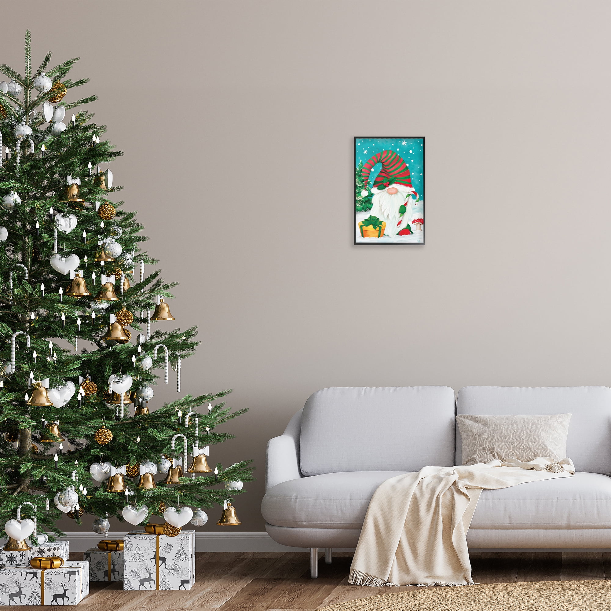 Stupell Industries Holiday Elf & Gifts Holiday Painting Black Framed Art Print Wall Art, 12 x 18