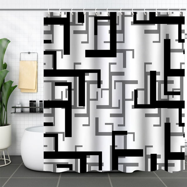Kearding Cortina de ducha roja y negra de tela de primera calidad, geométrica colorida, fácil de limpiar, fácil de limpiar y cuidar Juegos de accesorios de baño estilo 2