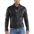 thumbnail image 2 of Men's Genuine Lambskin Black Leather Jacket Motorcycle Biker Jacket A914, 2 of 4