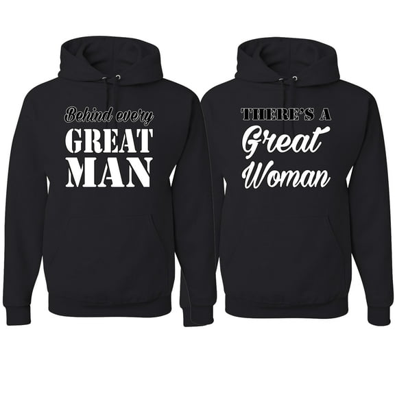 Wild Bobby, Behind Every Great Man There's A Great Woman His and Hers Matching Couples Hoodies, Black, Mens S-Womens S