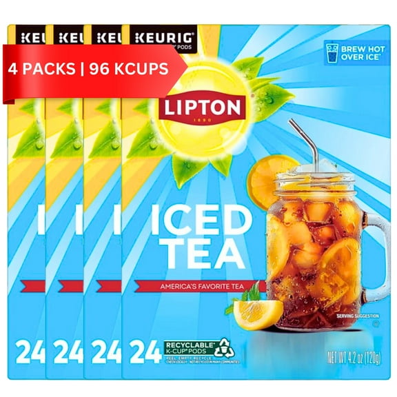 Lipton K-Cup Classic Unsweetened Iced Tea, 96 Count (24 Count Each, Pack of 4) – Caffeinated Black Tea Pods, Made from Real Tea Leaves