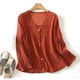 thumbnail image 2 of Sudaderas con capucha para mujer,Camisa literaria floral con cuello en V de ramio para mujer, blusa holgada de manga larga, informal y moderna, lavable a mano o en seco, sopatenor, 2 of 9