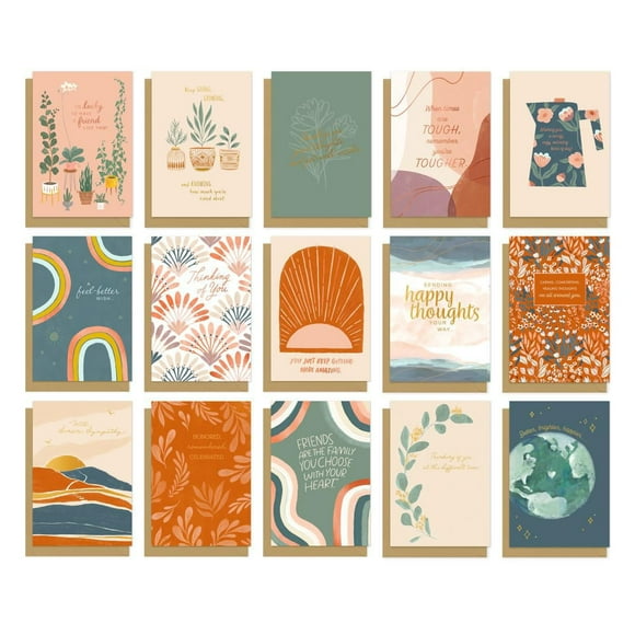 American Greetings - Assortiment de 15 cartes « Je pense à toi » avec enveloppes et cachets (Pensées heureuses)