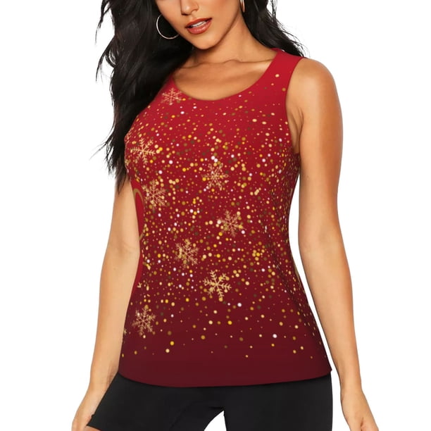 Fotbe Merry Christmas Blusas Sin Mangas para Mujer – Estilo Casual, Corte Suelto, Slim-Fit, Cuello Redondo Deportivo, Tops de Verano para Gimnasio y Yoga-XX-Large