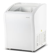 Frigidaire 4 Cu. ft. Curved Glass Top Display Freezer, Convertible 110L Fridge Freezer with Lockable Glass Door and Castor Wheels, White