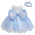 thumbnail image 2 of Baby Girls Princess Dress Ruffle Lace Backless with Headwear, Bowknot Flower Dresses Pageant Party Wedding 0-24M, 2 of 3