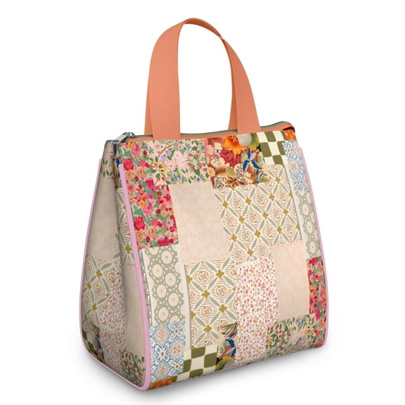 Pioneer Flower Floral Print Pattern Insulated Lunch Bag for Women & Adults,Large Portable Soft Cooler Lunch Bag,Thermal Food Storage Tote with Pearl Cotton,8.66L,8.75x5.75x9.5 Inch