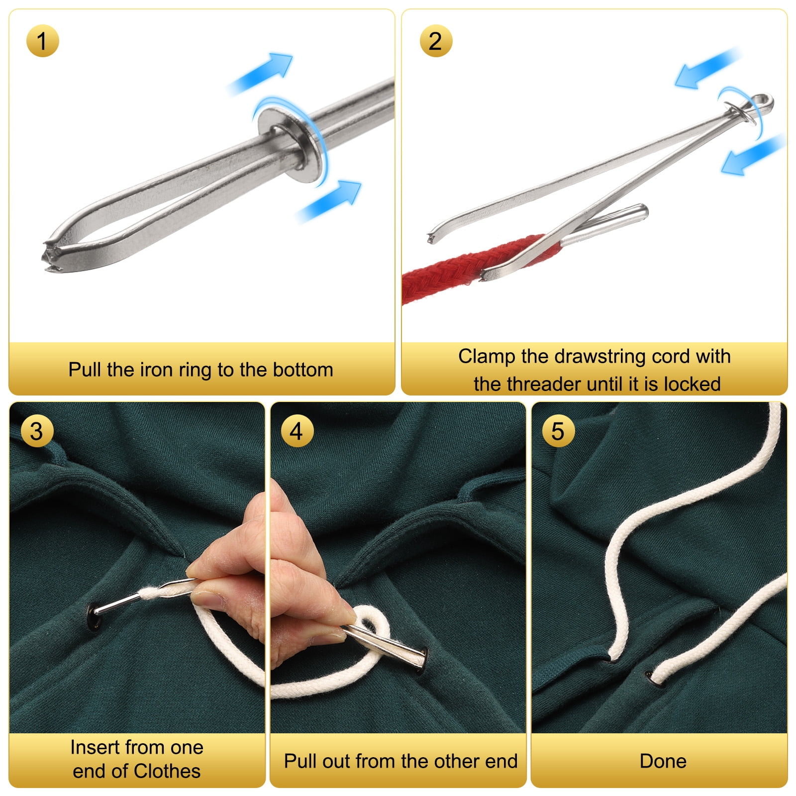 Unique Bargains Drawstring Cords with Threader Tool Set for General Apparel Lake Blue