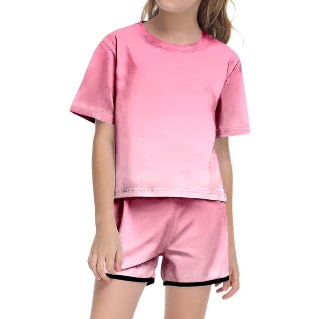 Conjunto de verano para niña REDARER con efecto tie-dye: camiseta de manga corta y pantalones cortos, ropa informal ligera con bolsillo, para tallas 4-5 años