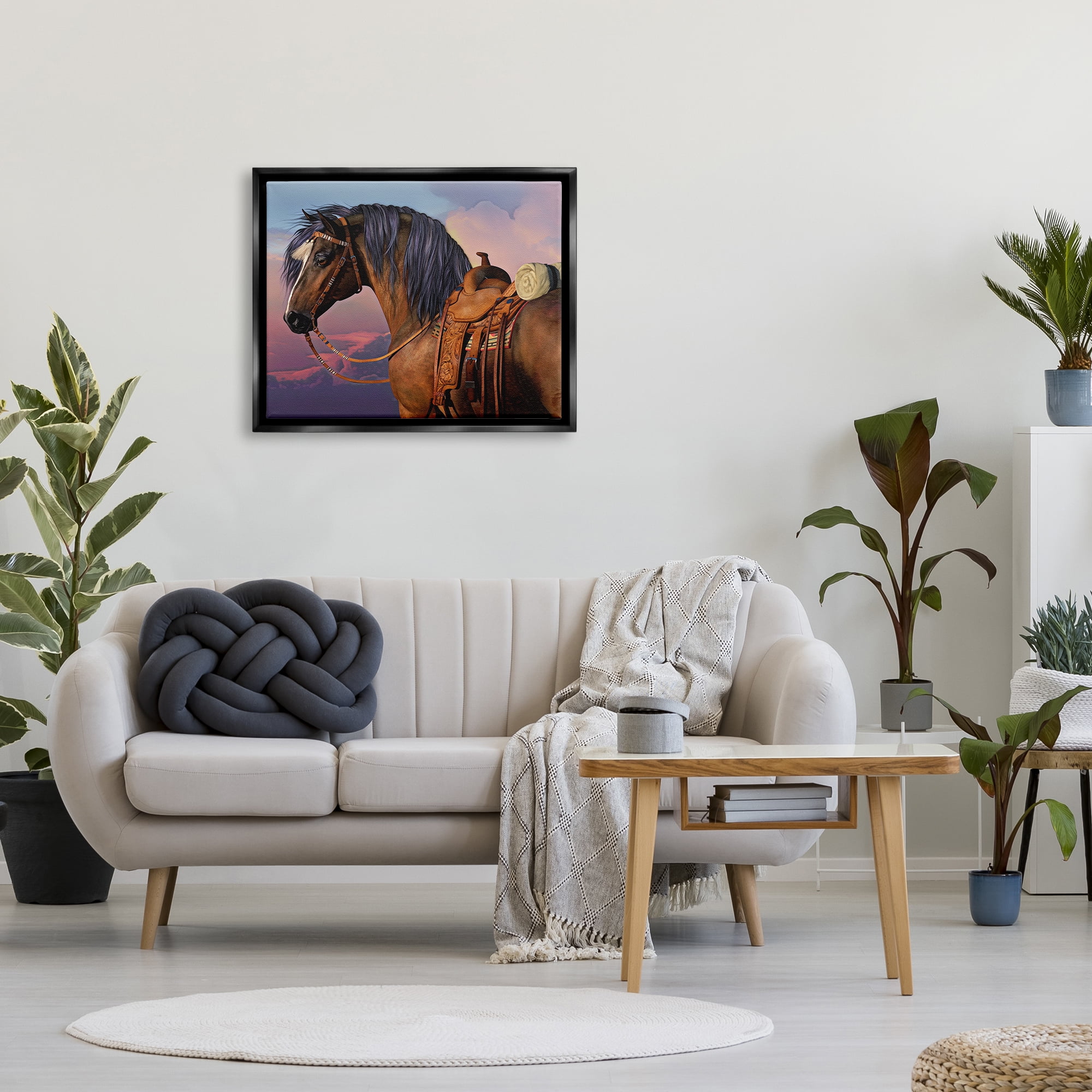 Stupell Industries Cowboy's Pride Horse & Saddle Animals & Insects Painting Black Floater Framed Canvas Art Print Wall Art, 31 x 25