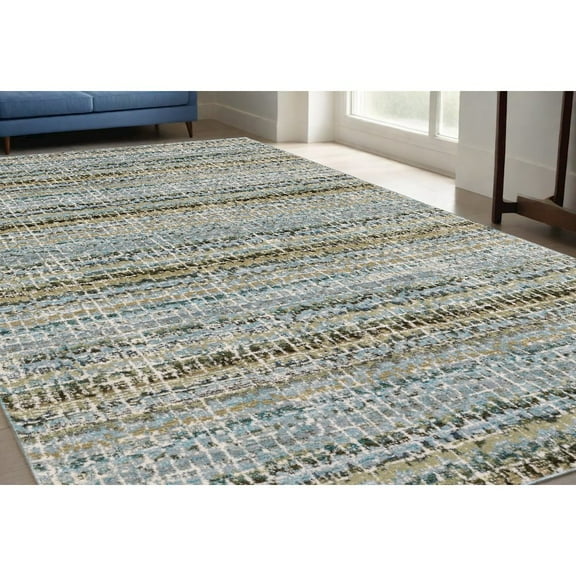 HomeRoots 510162 10 x 13 ft. Blue Green Teal & Gray Abstract Power Loom Stain Resistant Rectangle Area Rug