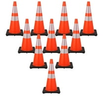 10 Pack of 28 Inch Durable Safety Traffic Cones - Orange PVC Cones with Reflective Collars for High Visibility; Safety Cones Great for Parking Lots, Driveways, and Traffic Management
