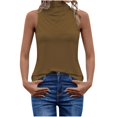 thumbnail image 2 of DuoJiaJ Tank Tops For Women High Neck Summer Tops Casual Pleated Sleeveless Shirts Women’s Casual Tops Brown, 2 of 5