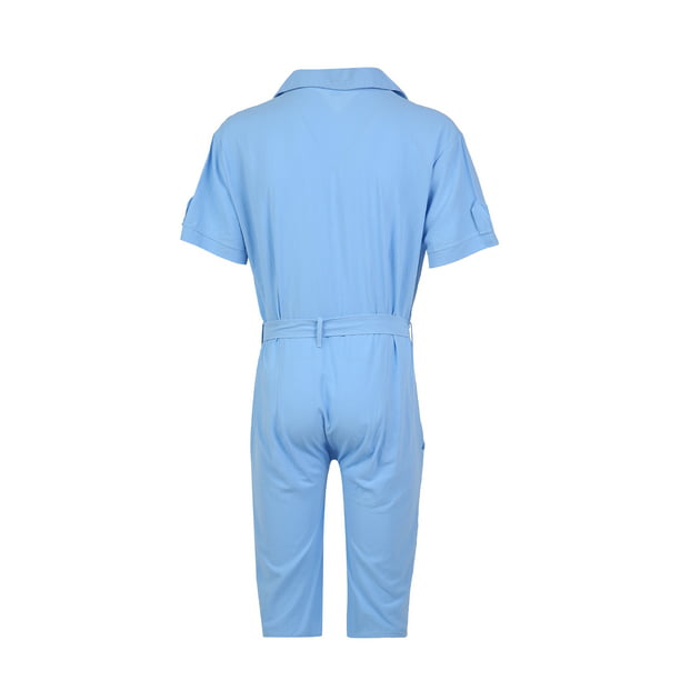 Diconna Men Romper One Piece Outfit Short Sleeve Overalls Button Up Coveralls with Light blue - Walmart.com
