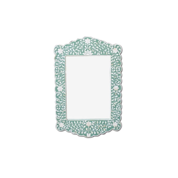 Bone inlay floral scalloped mirror green, bone inlay wall mirror, bone inlay scalloped mirror, Wall mirror
