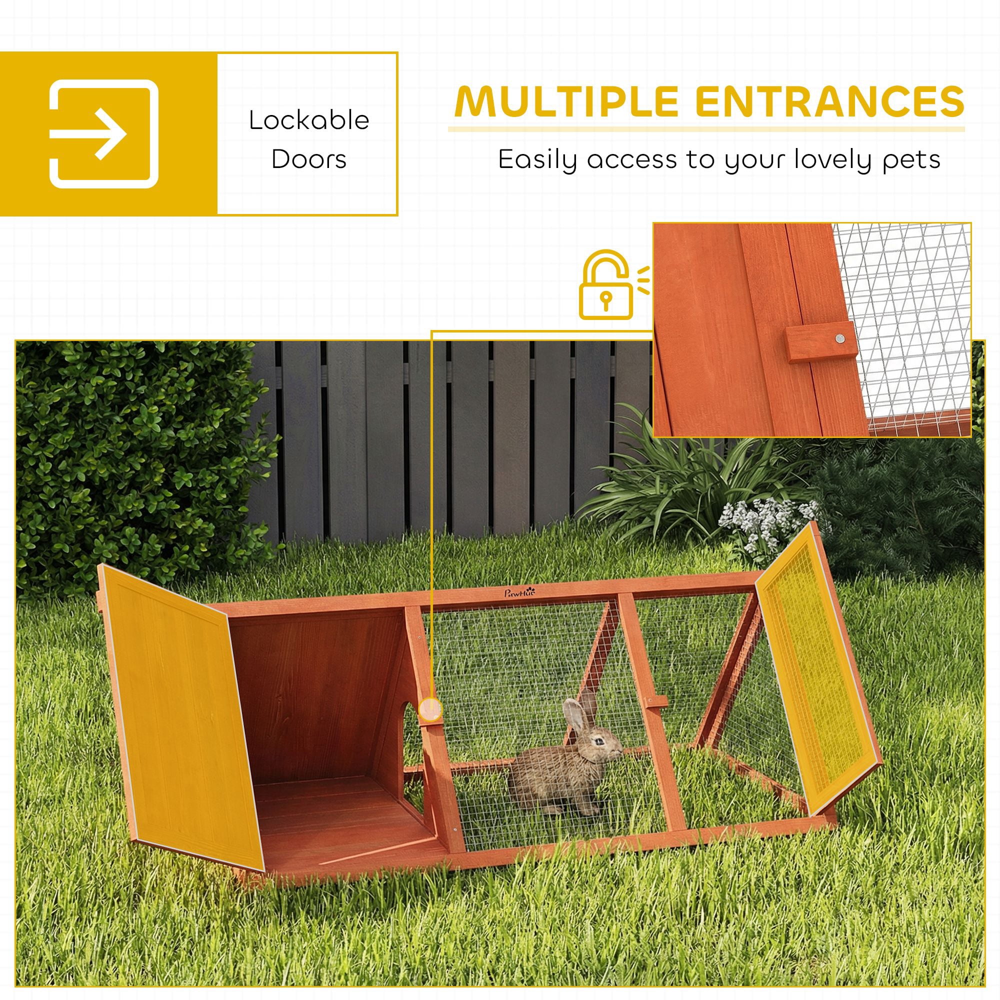 Dranite Wooden Rabbit Hutch with Run, Outdoor Triangle Bunny House for Guinea Pig, Duck & Chicken