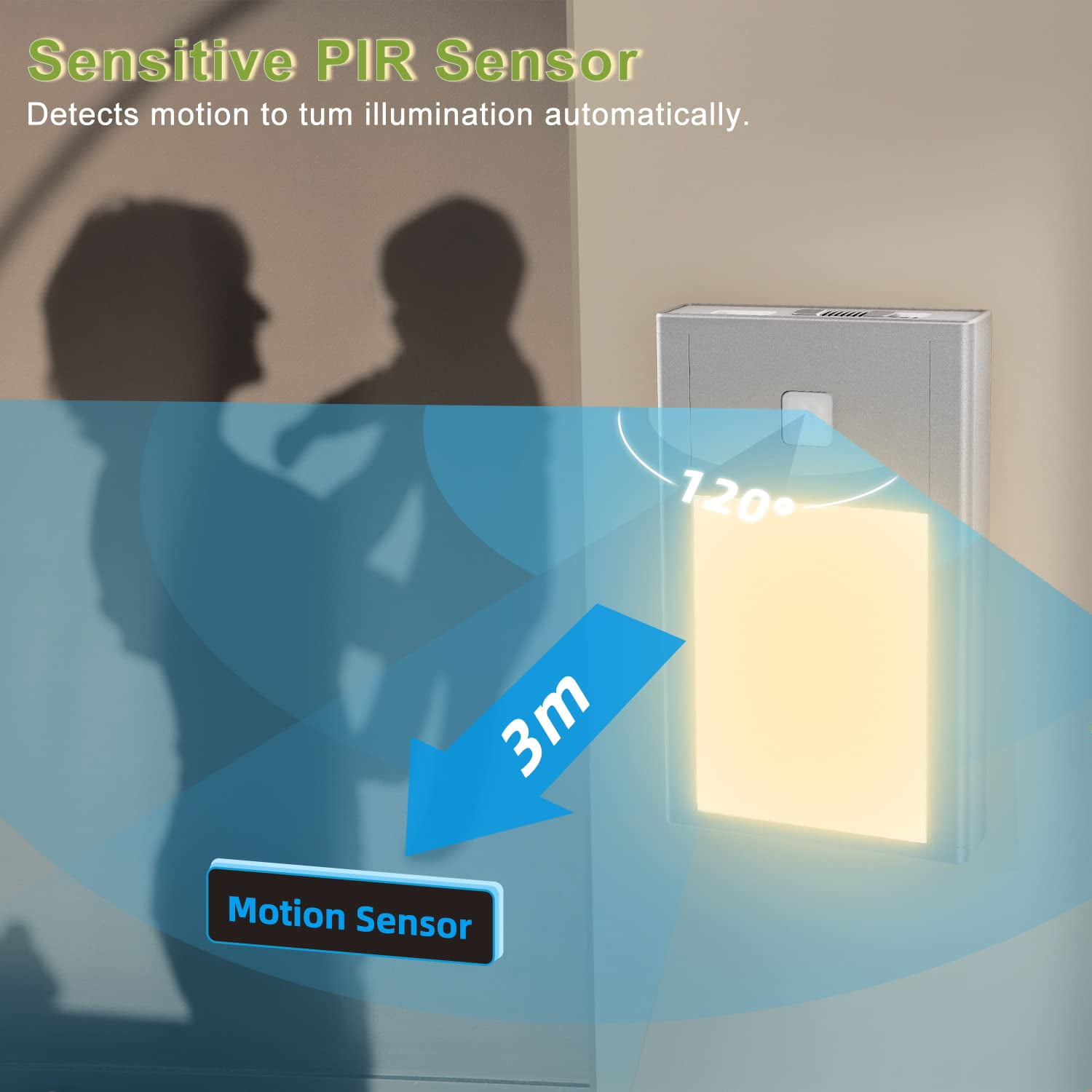 VST Motion Sensor Step Night Light, Rechargeable Battery Powered Stair Lights Indoor, Wireless Magnetic Suck Installation for Bedroom Hallway Stair Nursery Kids Room , 2.68 inch 3000K 3Pack Silver
