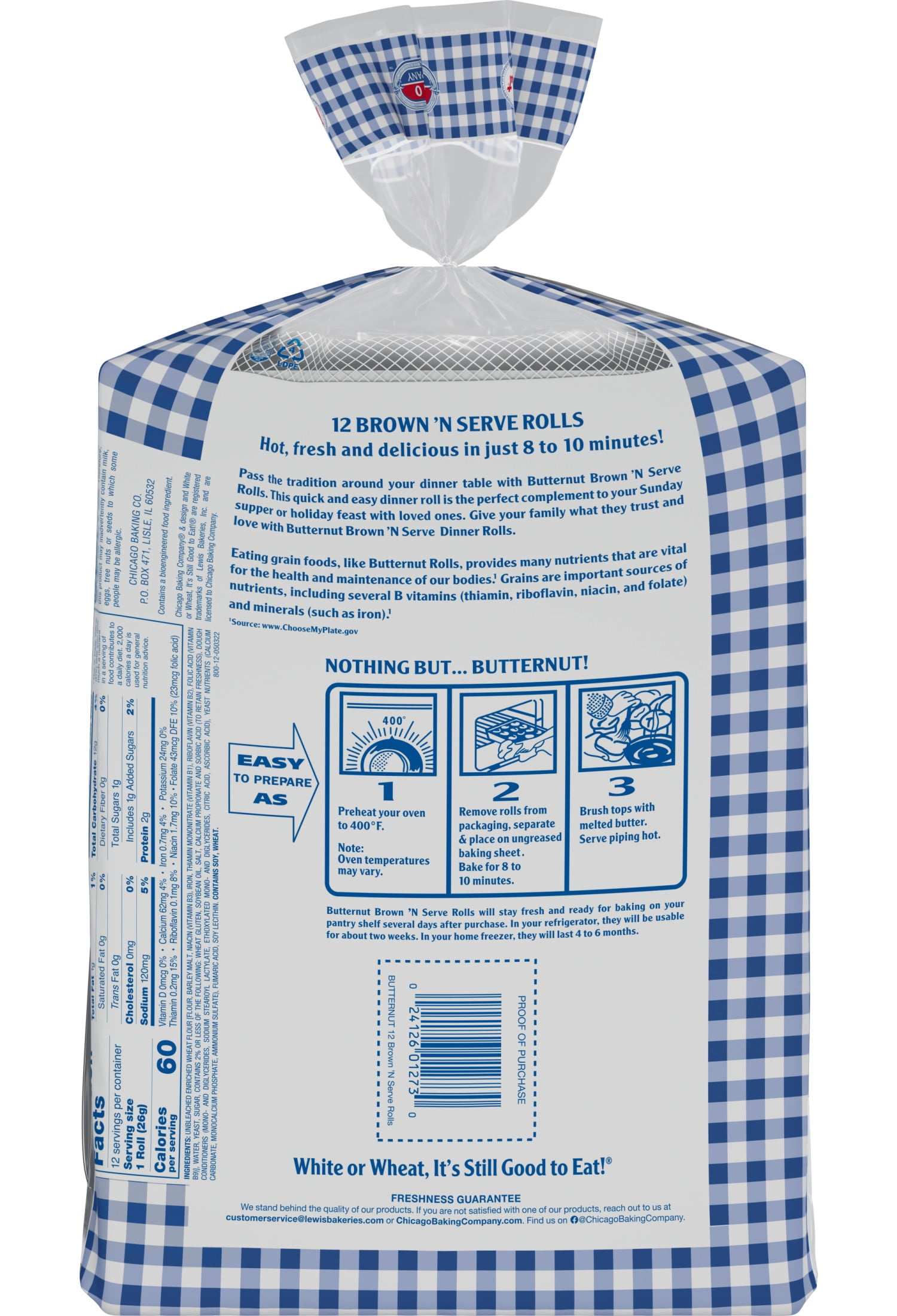 Butternut Brown 'n Serve Rolls, 11 oz, 12 Count