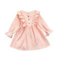 thumbnail image 1 of Baby Autumn Clothes, Solid-Color O-Neck Flower Long-Sleeves Ruffle Dress, 1 of 6